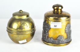 An early 20th century brass Liptons tea caddy together with a tobacco jar