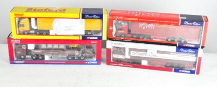 Four Corgi 1:50 model vehicles including a Marshalls DAF XF crane trailer and palletised load,