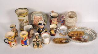A collection of Toby and character jugs including examples by Staffordshire and Royal Doulton,