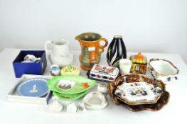 A selection of pottery to include a William Brownfield Cobridge relief moulded Albion jug,