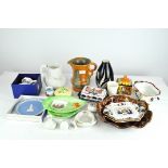 A selection of pottery to include a William Brownfield Cobridge relief moulded Albion jug,