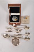 A set of five George V silver teaspoons, hallmarked Birmingham 1932, together with more