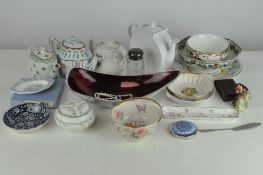 A selection of 20th & 21st Century glass and ceramics, including a Coalport lidded pot,