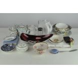 A selection of 20th & 21st Century glass and ceramics, including a Coalport lidded pot,