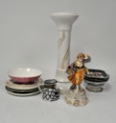 A group of ceramic items including a white glazed and gilt jardiniere and other items