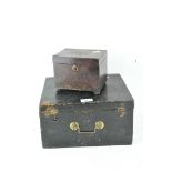 A Victorian stained wood tea caddy, on bun feet, width 15.5cm; together with another wooden box