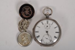 A gentleman's silver cased half hunter pocket watch,