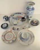 A selection of ceramics including Chinese and Japanese tea bowls, a small ginger jar,