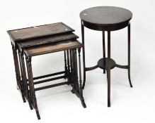 A nest of three tables on spindle legs, 60cm x 55cm x 34cm, and an oval mahogany occasional table