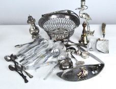 A collection of Victorian and later silver plate, including a handled bowl, flatware,