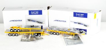 Two Freighter 1:50 scale model vehicles, comprising a Flat Top road train set and a Flat Top-Double,