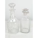 Two moulded glass decanters, both with stoppers
