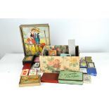 A collection of various vintage toys, including packs of cards,