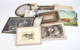 Two boxes of pictures and prints including a limited edition etching of St. Paul's Cathedral