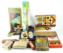 A collection of assorted vintage board and other games, including table tennis, dominoes,