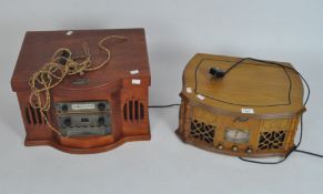 Two record players: a Classic 'Collector's Edition' record and CD player in retro wooden case,