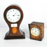 A vintage Solus electric travel clock together with an inlaid mantel clock