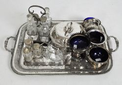 A Victorian silver plated two-handled tray, engraved with ferns, 61 cm wide, and more