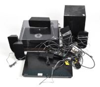 A Ferguson record player together with a Sony Blueray player, speakers, and other items