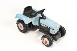 A child's Ford pedal tractor by Smoby in pale blue and black,