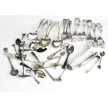 A selection of silver plated flatware including knives, forks, serving spoons, teaspoons,
