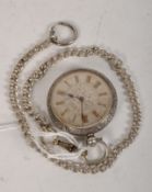 An 800 standard silver pocket watch and Albert chain, stamped 800,