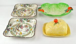 A pair of Royal Doulton plates with a Beswick 'lettuce and tomato' dish and a Devon cheese dish