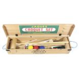 A modern Jacques croquet set, in hinged pine box stamped Jacques/Croquet/London,
