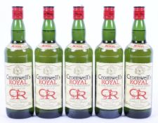 A box of five bottles of Cromwell's Royal De Luxe Scotch Whisky, London & Glasgow, 75cl, 40% Vol.