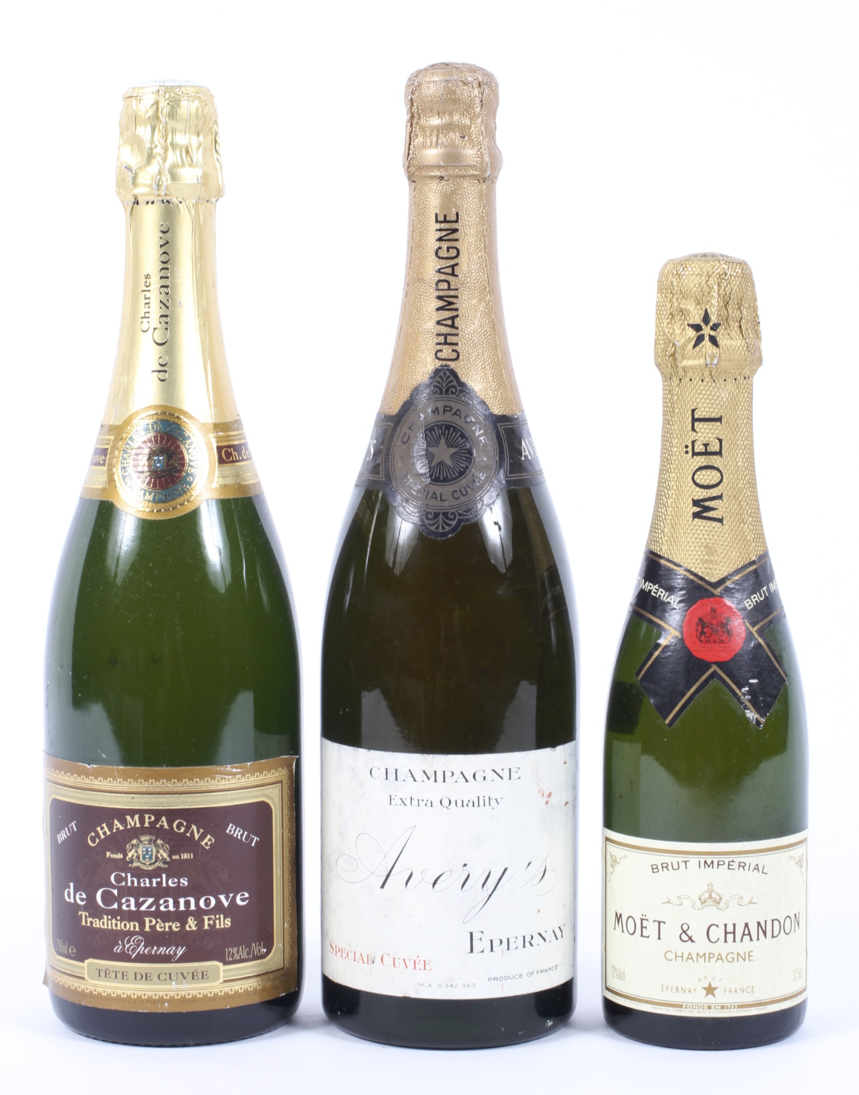 Three bottles of champagne including a Charles de Cazanove, 75 cl,