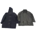 Two hunting coats including: a Barbour Beaufort jacket in black with chequered lining,