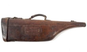 Vintage leather gun case 'hand bone', with buckles and carry handle,