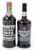 Port: Niepoort Colheita, 1952, one bottle, top shoulder; and Rocha's Special Tawny Reserve,