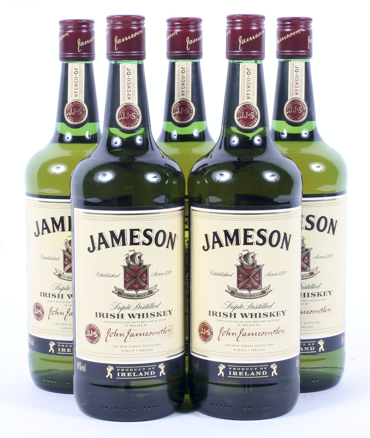 Jameson Triple Distilled Irish Whiskey, five bottles,
