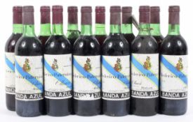 Twelve bottles of Federico Paternina Banda Azul, dates ranging from 1974 to 1978,