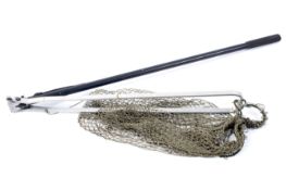 A Hardy's landing net, with folding two-part frame, stamped to metal mid-section,