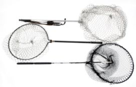 Three large landing nets; two Gye nets and a collapsible ring net by Whitlock