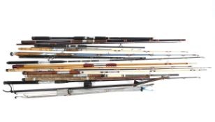 A collection of assorted fishing rods, including: Olympic 6ft, Daiwa Skipper HB700,