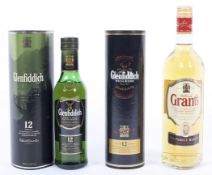 A bottle of Glenfiddich 12 year old single malt whisky and others