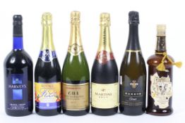 Six bottles of vintage alcohol including Hardy's Crest NV Pinot Noir Chardonnay,