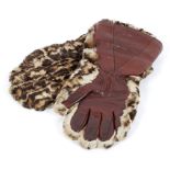 A pair of leopard fur and leather gloves, early/mid 20th century,
