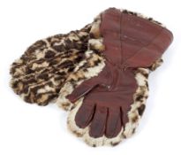 A pair of leopard fur and leather gloves, early/mid 20th century,