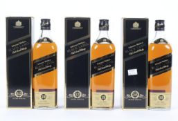 Johnnie Walker Black Label Extra Special Old Scotch Whisky, three bottles, aged for 12 years, 75cl,