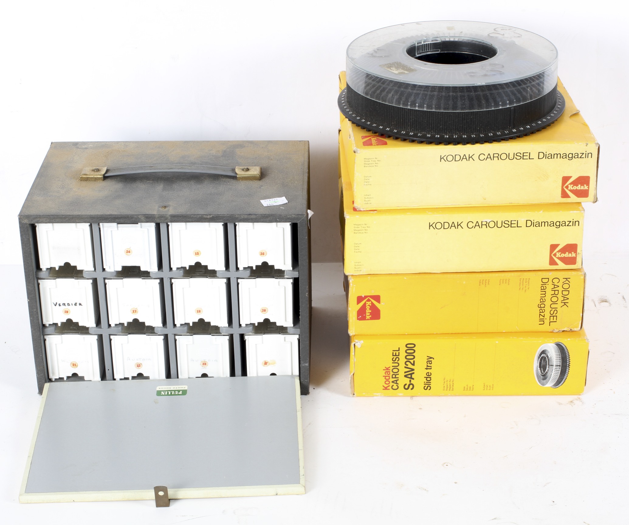 Six Kodak carousels, five boxed, togethe