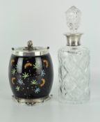 A early 20th century silver collared glass decanter, with moulded decoration and stopper,