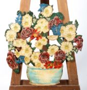 A Victorian style painted metal flower fire screen, 20th century, signed Mini,