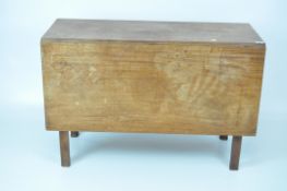 A 19th century mahogany rectangular drop leaf table on lightly tapered square supports,