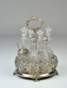 An ornate late 19th/early 20th century silver plated cruet stand by Elkington & co,