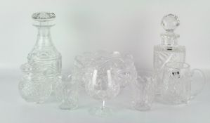 A collection of Waterford glass including two decanters, two cups, a wine glass, tankard,