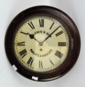 A large mahogany wall clock, white dial with Roman numerals